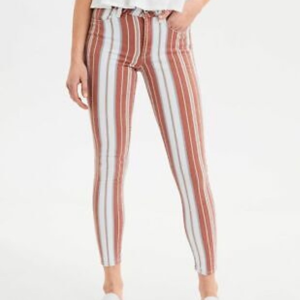 American Eagle Womens Orange and White Striped Hi Rise Skinny Jean